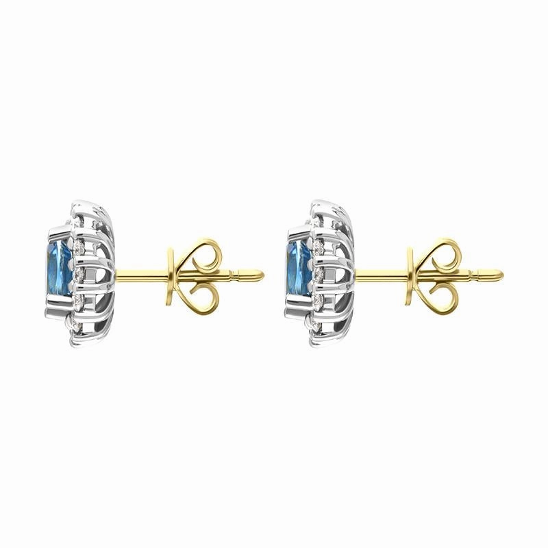 18ct White and Yellow Gold 0.66ct Aquamarine Diamond Oval Cluster Stud Earrings