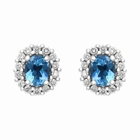 18ct White and Yellow Gold 0.66ct Aquamarine Diamond Oval Cluster Stud Earrings