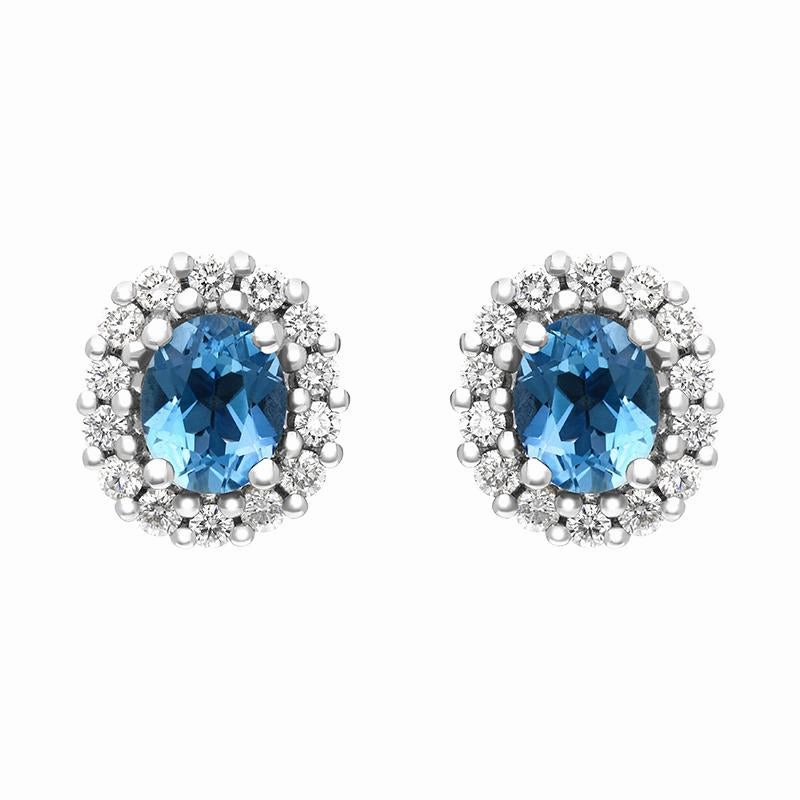 18ct White and Yellow Gold 0.66ct Aquamarine Diamond Oval Cluster Stud Earrings