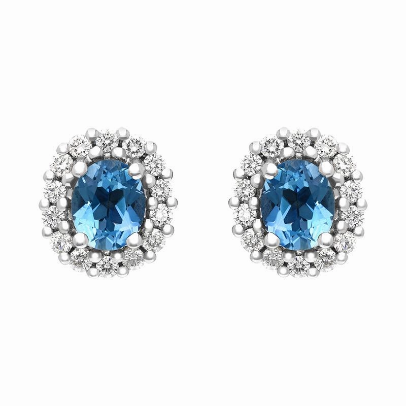 18ct White and Yellow Gold 0.66ct Aquamarine Diamond Oval Cluster Stud Earrings