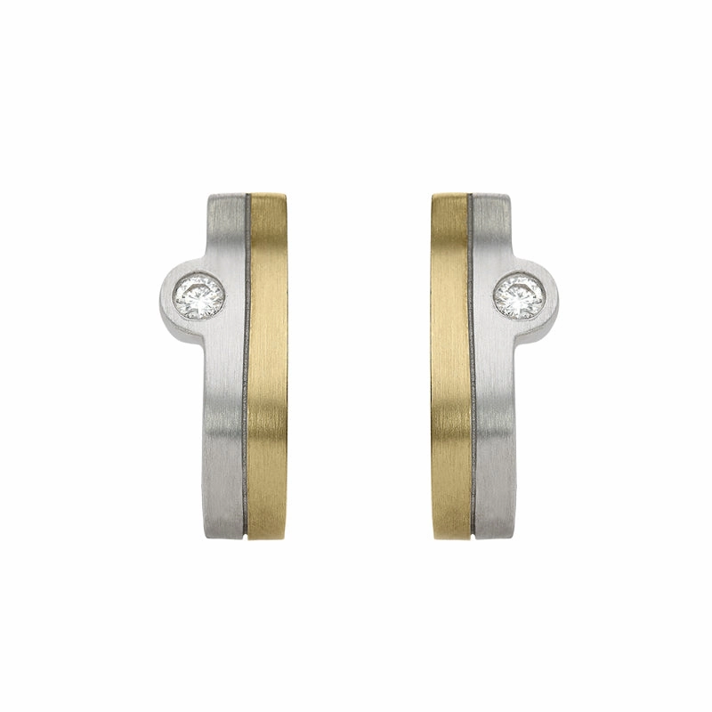 18ct White and Yellow Gold Diamond Satin Hoop Earrings