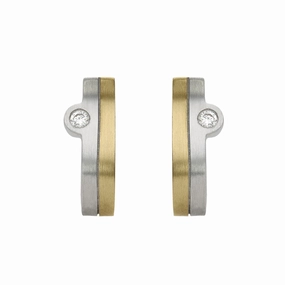 18ct White and Yellow Gold Diamond Satin Hoop Earrings