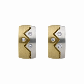 18ct White and Yellow Gold Diamond ZigZag Satin Hoop Earrings