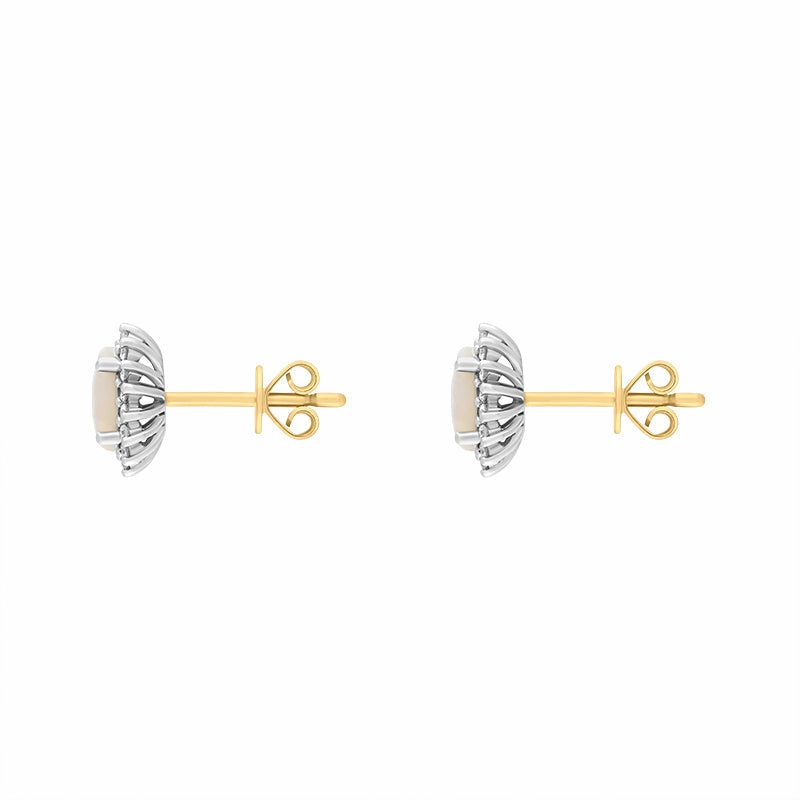 18ct White and Yellow Gold Opal Diamond Oval Cluster Stud Earrings