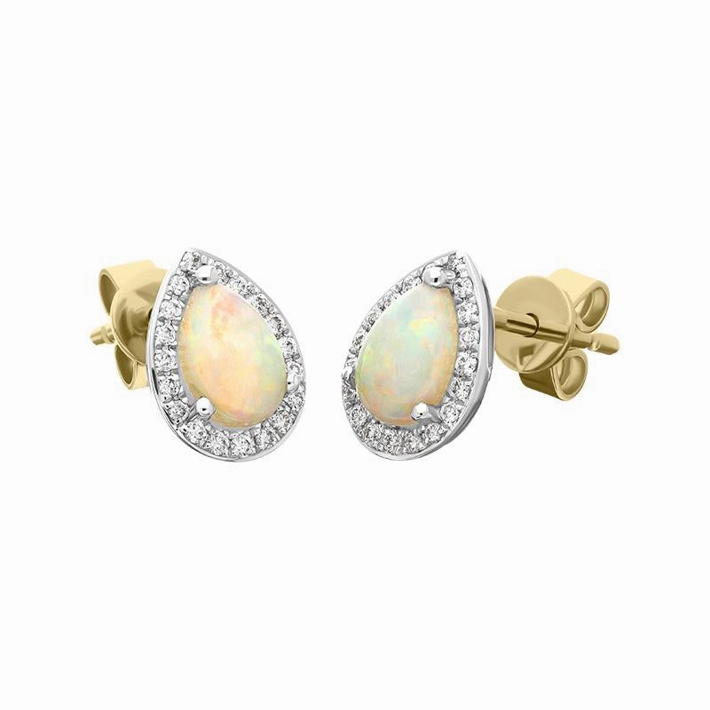 18ct White and Yellow Gold Opal Diamond Pear Cut Cluster Stud Earrings