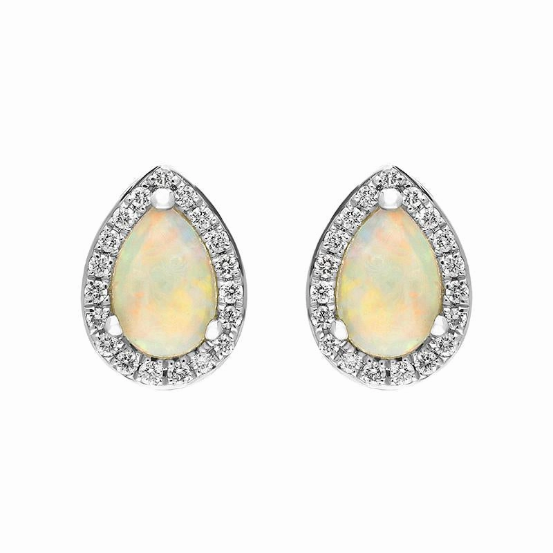 18ct White and Yellow Gold Opal Diamond Pear Cut Cluster Stud Earrings