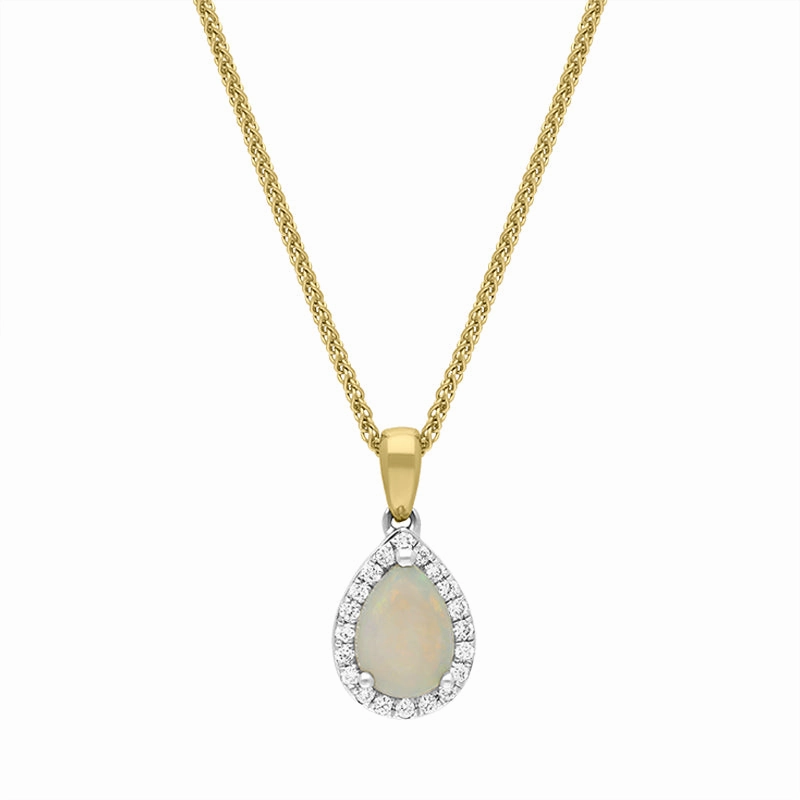 18ct White and Yellow Gold Opal Diamond Pear Drop Cluster Necklace
