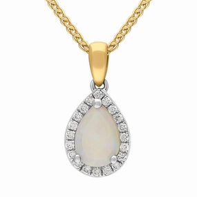 18ct White and Yellow Gold Opal Diamond Pear Drop Cluster Necklace