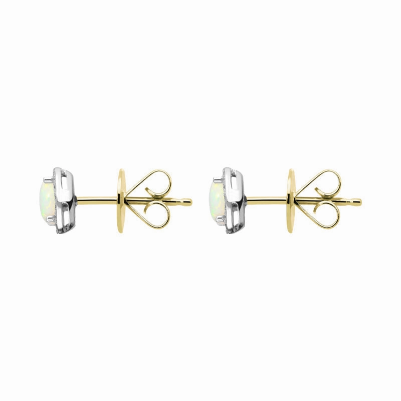 18ct White and Yellow Gold Opal Diamond Round Stud Earrings