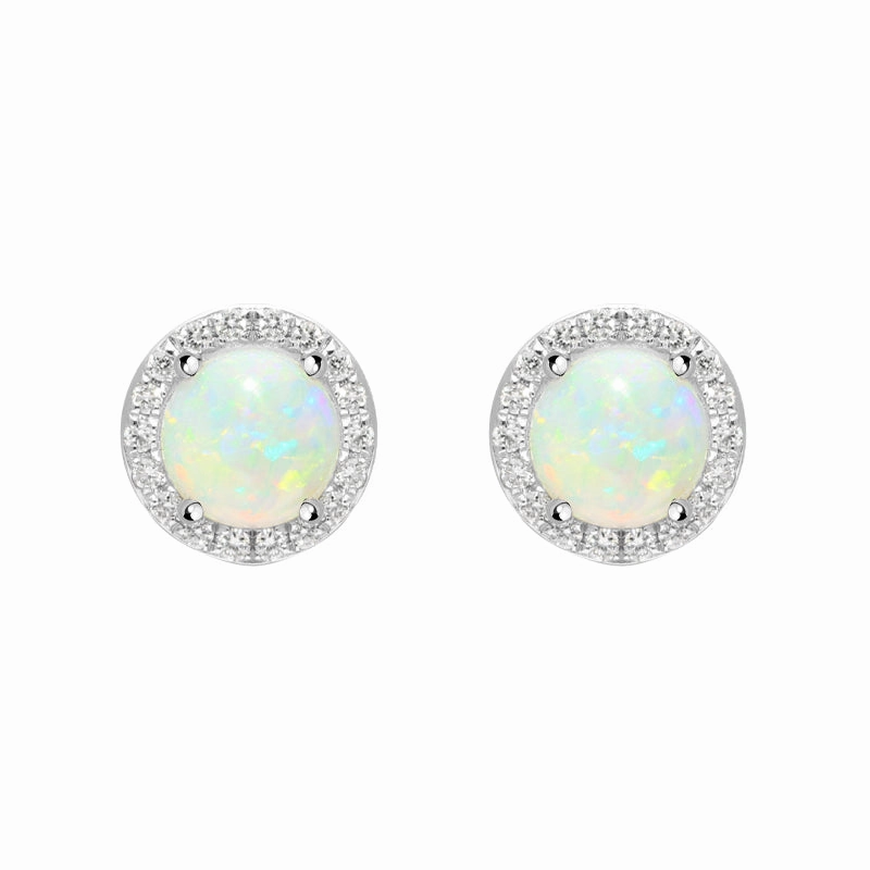 18ct White and Yellow Gold Opal Diamond Round Stud Earrings