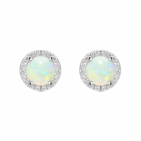 18ct White and Yellow Gold Opal Diamond Round Stud Earrings