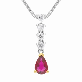 18ct White and Yellow Gold Ruby Diamond Drop Necklace