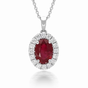 18ct White Gold1.02ct Ruby Diamond Oval Cluster Necklace