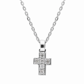 18ct White Gold 0.05ct Diamond Cross Necklace D
