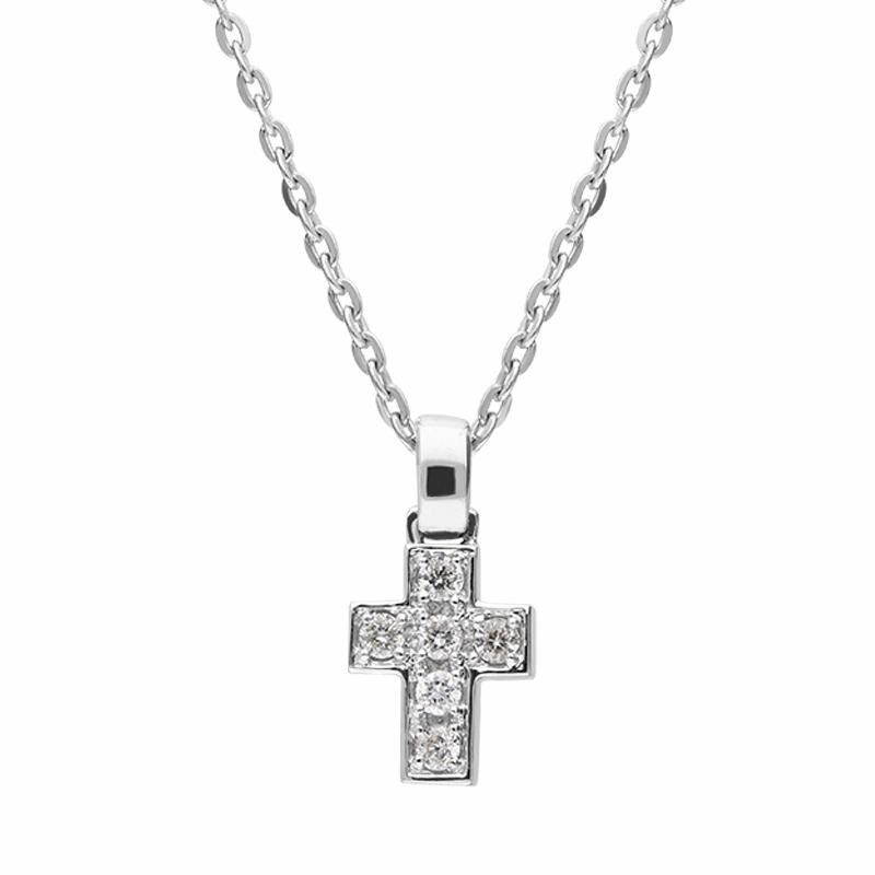 18ct White Gold 0.05ct Diamond Cross Necklace D