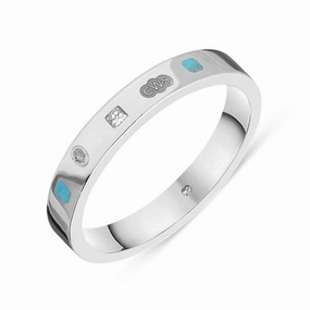 18ct White Gold 0.05ct Diamond Turquoise King's Coronation Hallmark Princess Cut 3mm Ring D