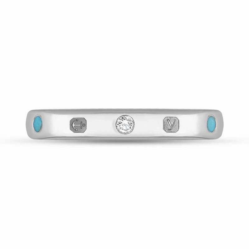 18ct White Gold 0.06ct Diamond Turquoise King's Coronation Hallmark 3mm Ring D