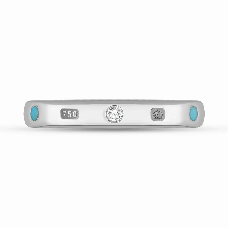 18ct White Gold 0.06ct Diamond Turquoise King's Coronation Hallmark 3mm Ring D