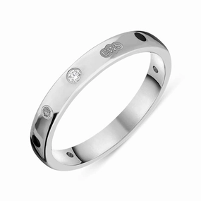 18ct White Gold 0.06ct Diamond Whitby Jet King's Coronation Hallmark 3mm Ring D