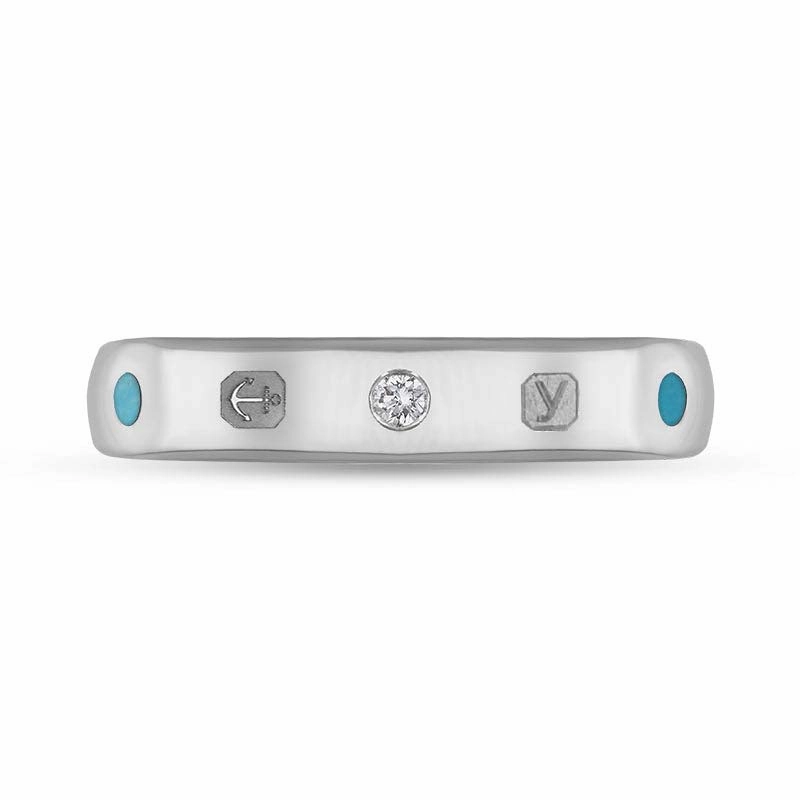 18ct White Gold 0.08ct Diamond Turquoise King's Coronation Hallmark 4mm Ring D
