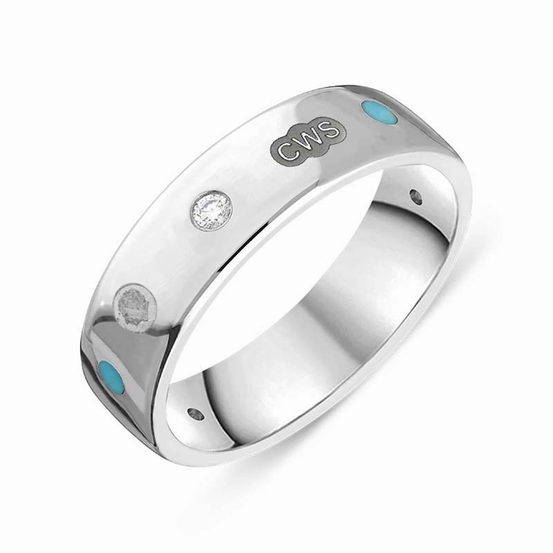 18ct White Gold 0.09ct Diamond Turquoise King's Coronation Hallmark 6mm Ring D