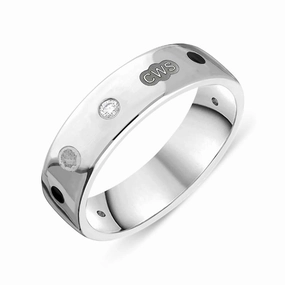18ct White Gold 0.09ct Diamond Whitby Jet King's Coronation Hallmark 6mm Ring D