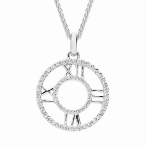 18ct White Gold 0.14ct Diamond Small Clock Face Necklace