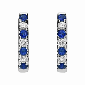 18ct White Gold 0.19ct Sapphire Diamond Petite Hoop Earrings