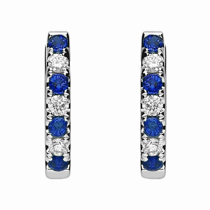 18ct White Gold 0.19ct Sapphire Diamond Petite Hoop Earrings