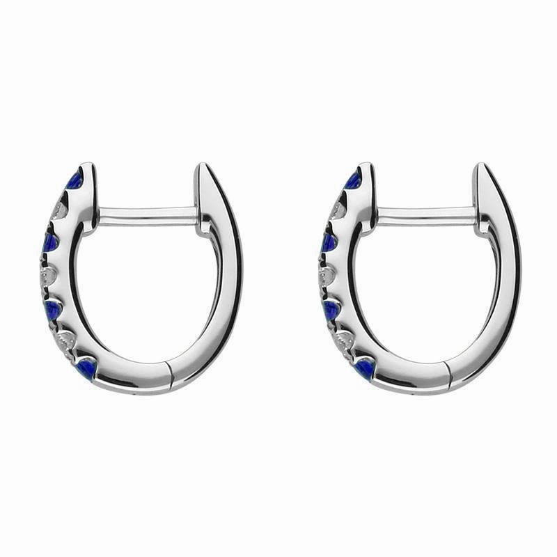 18ct White Gold 0.19ct Sapphire Diamond Petite Hoop Earrings