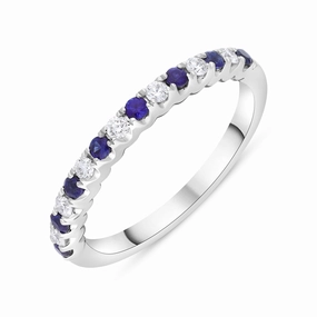 18ct White Gold 0.21ct Sapphire 0.14ct Diamond Castle Set Half Eternity Ring