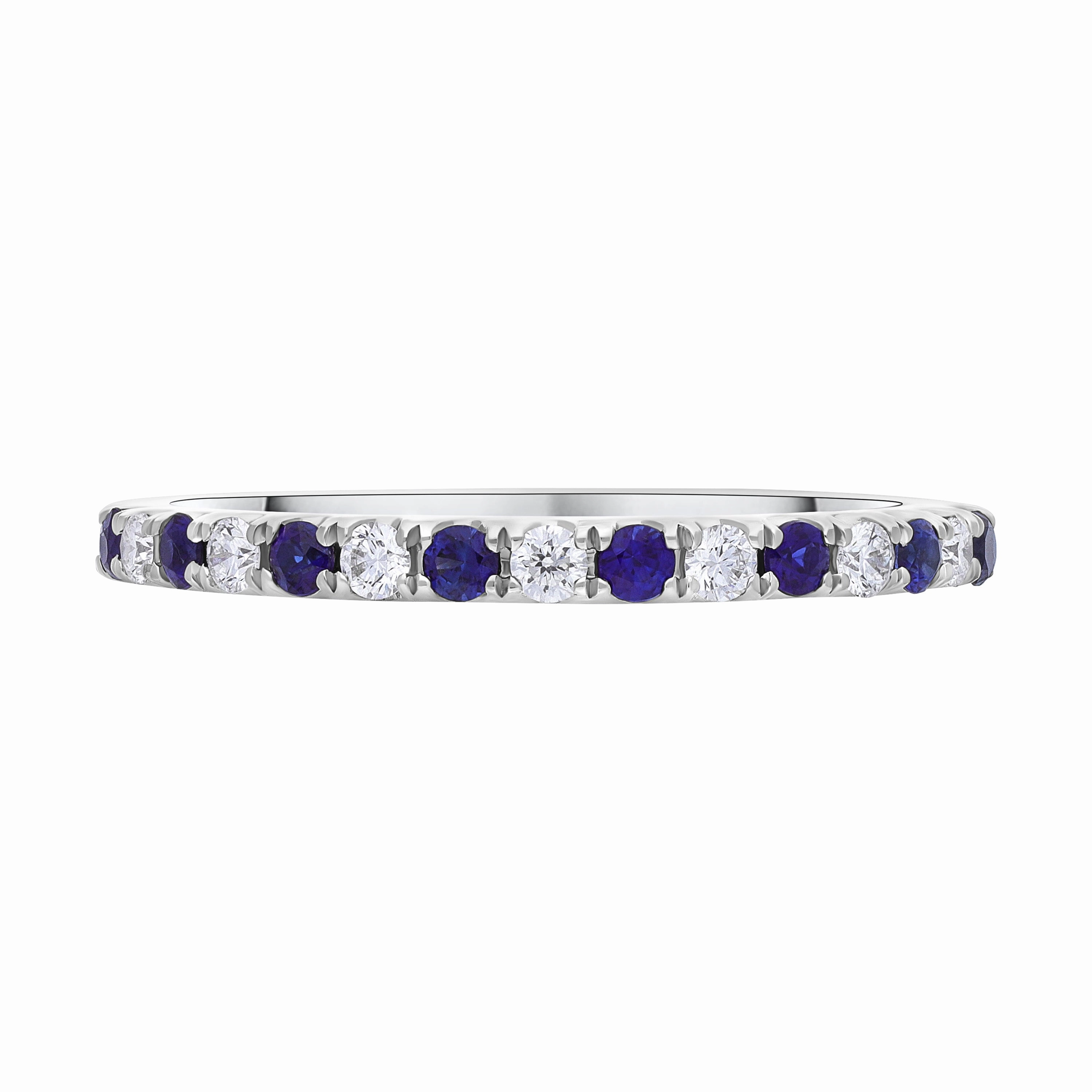 18ct White Gold 0.21ct Sapphire 0.14ct Diamond Castle Set Half Eternity Ring