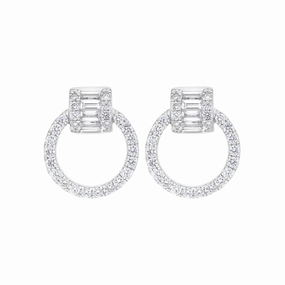 18ct White Gold 0.23 Diamond 0.39 Diamond Circle Bag Barrell Top Earrings