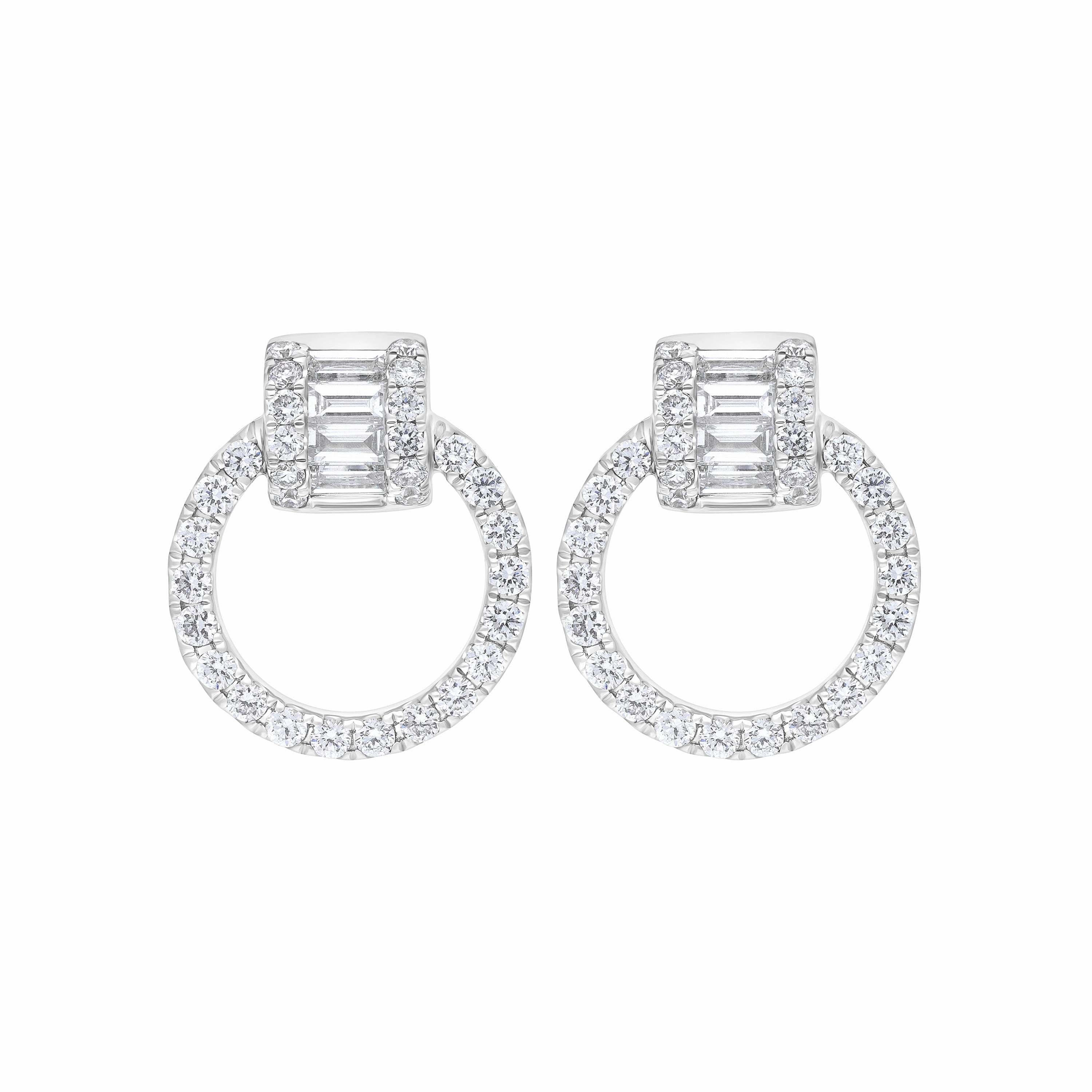 18ct White Gold 0.23 Diamond 0.39 Diamond Circle Bag Barrell Top Earrings