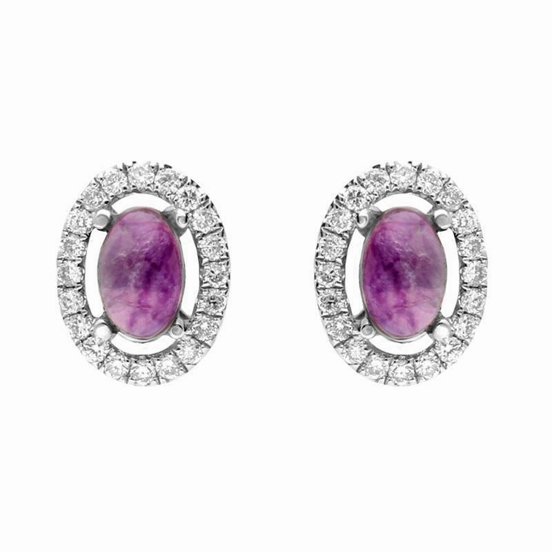 18ct White Gold 0.23ct Diamond Blue John Oval Stud Earrings