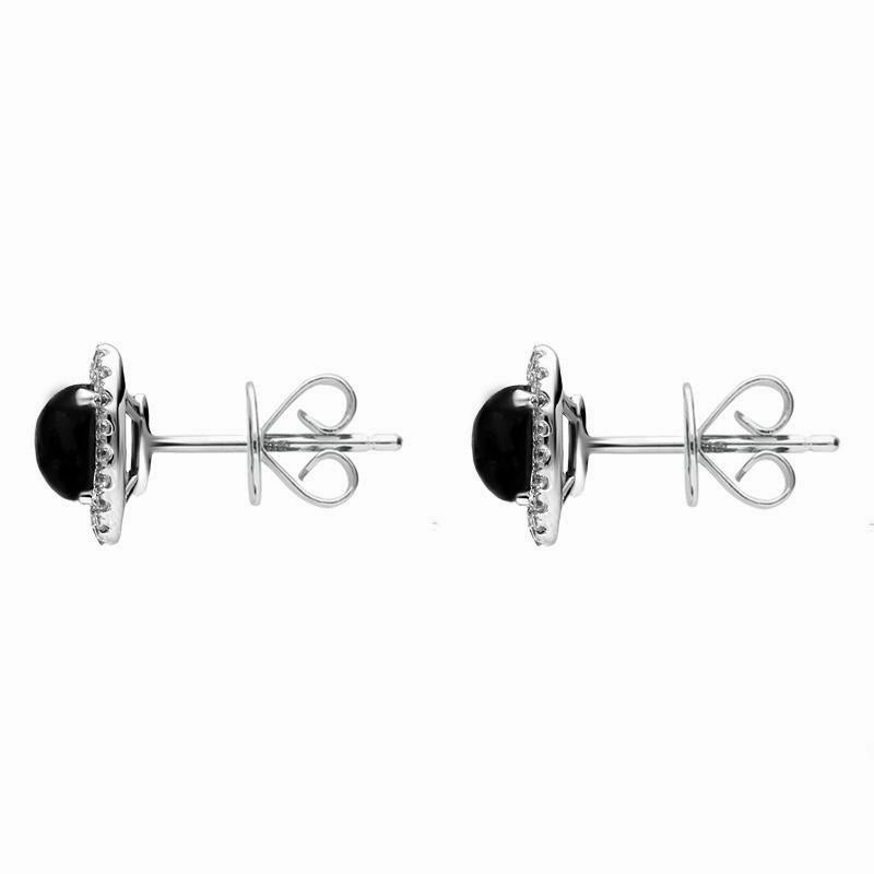 18ct White Gold 0.23ct Diamond Whitby Jet Oval Stud Earrings