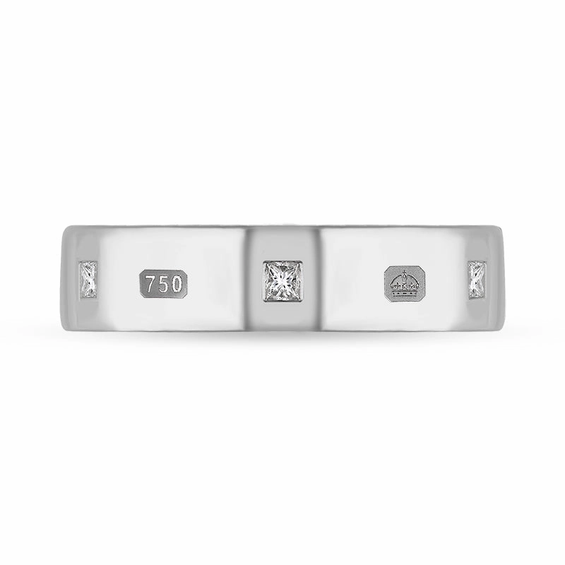 18ct White Gold 0.24ct Diamond King's Coronation Hallmark Princess Cut 5mm Ring D