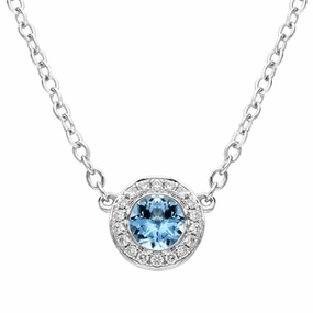 18ct White Gold 0.25ct Aquamarine Diamond Halo Necklace