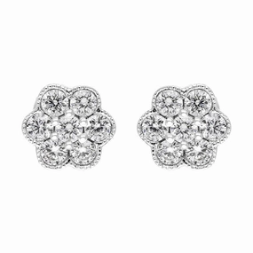 18ct White Gold 0.25ct Diamond Flower Cluster Stud Earrings