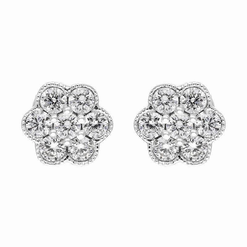 18ct White Gold 0.25ct Diamond Flower Cluster Stud Earrings