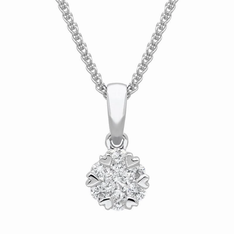 18ct White Gold 0.26ct Diamond Cluster Heart Edged Necklace