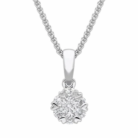 18ct White Gold 0.26ct Diamond Cluster Heart Edged Necklace