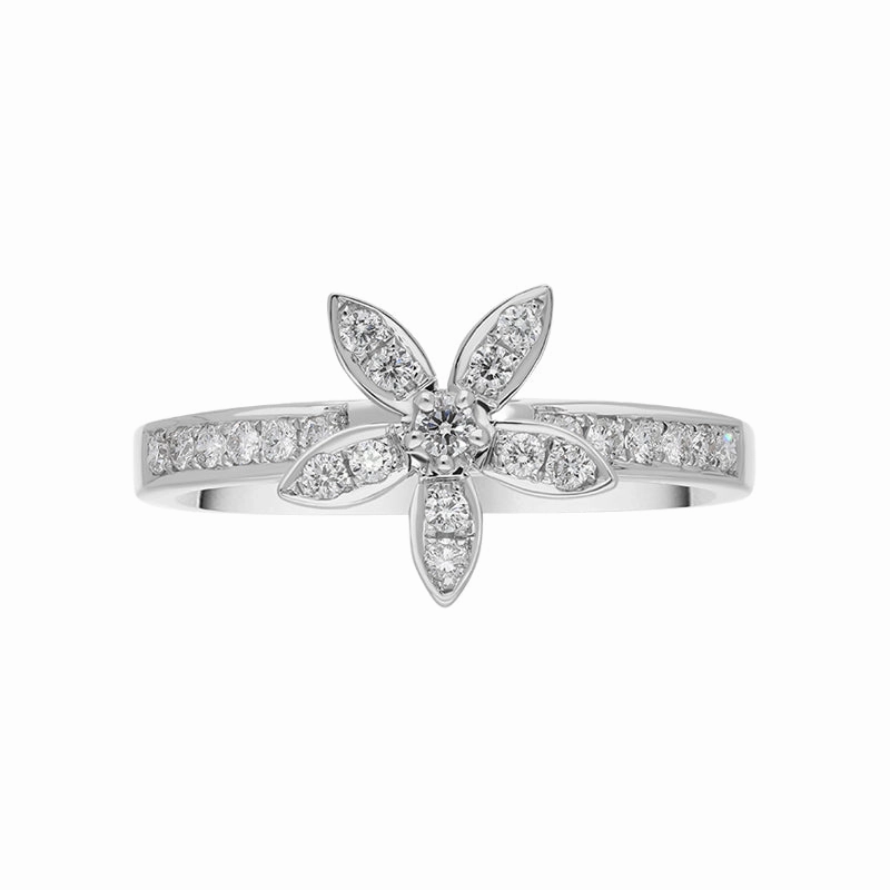 18ct White Gold 0.27ct Diamond Shoulder Flower Ring