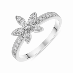 18ct White Gold 0.27ct Diamond Shoulder Flower Ring
