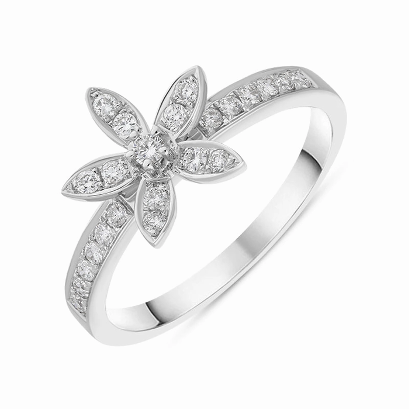 18ct White Gold 0.27ct Diamond Shoulder Flower Ring