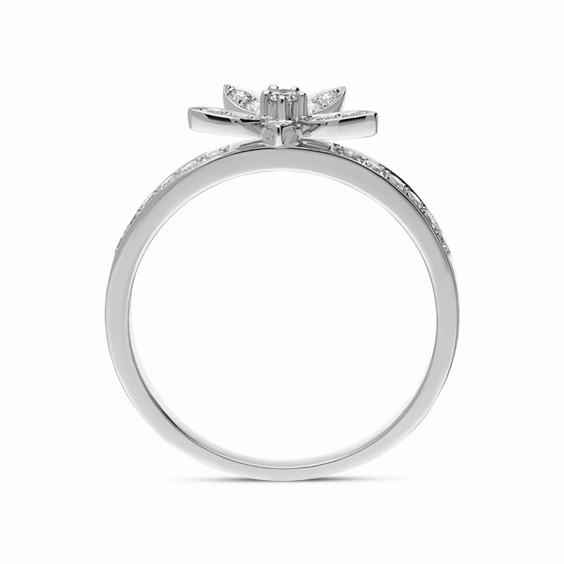18ct White Gold 0.27ct Diamond Shoulder Flower Ring