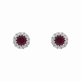 18ct White Gold 0.28ct Ruby Diamond Cluster Earrings