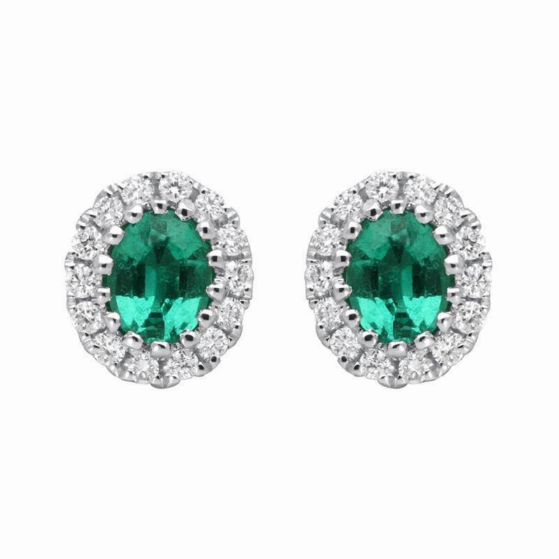 18ct White Gold 0.29ct Emerald Diamond Oval Stud Earrings