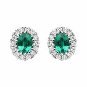 18ct White Gold 0.29ct Emerald Diamond Oval Stud Earrings