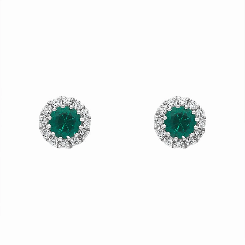 18ct White Gold 0.31ct Emerald Diamond Cluster Earrings